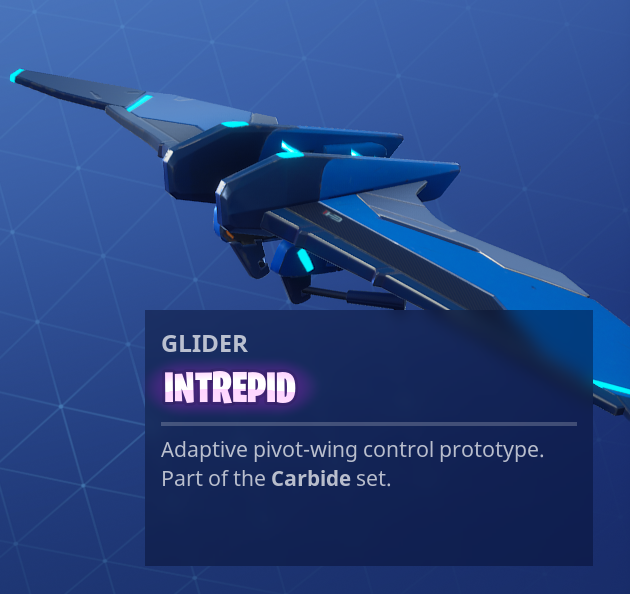 intrepid is arguably the coolest looking glider this season as it is part of the carbide set and matches up perfectly with the skin you unlock at tier one - fortnite carbide pickaxe