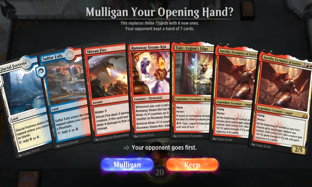 Opening hand and mulligan options in MTG Arena