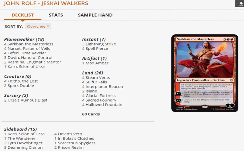 John Rolf’s MTG Jeskai Walkers MPL Weekly WotS Standard