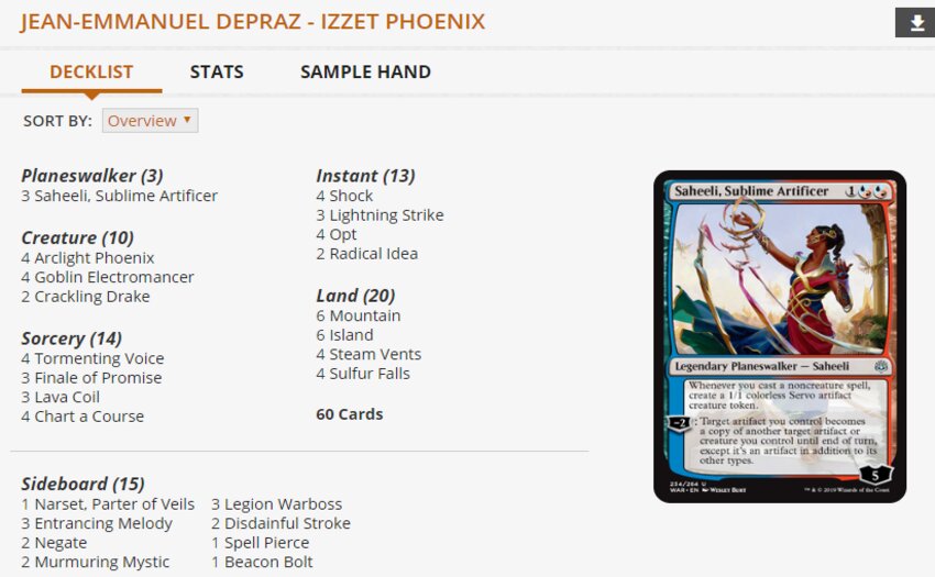 Jean-Emmanuel Depraz’s Izzet Phoenix MTG deck MPL Weekly