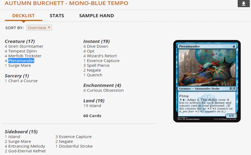 Autumn Burchett Mono Blue Tempo WotS MPL Weekly deck
