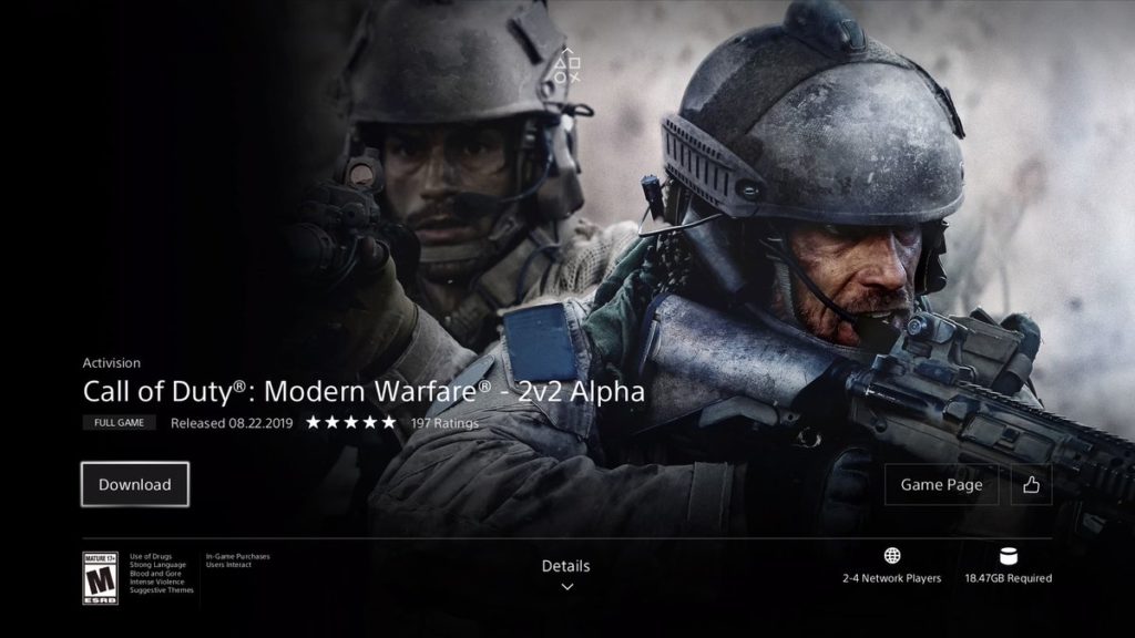 cod modern warfare ps4 download size