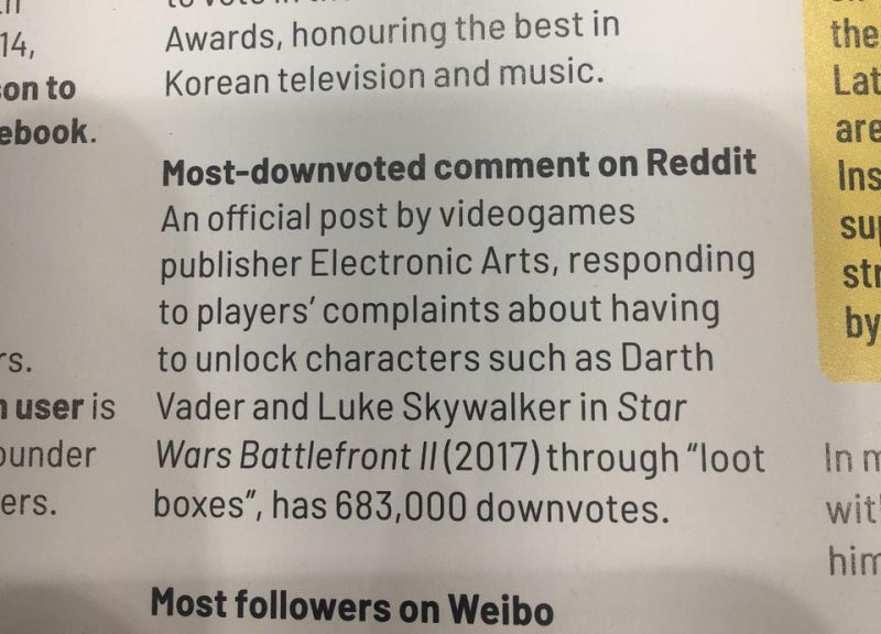 Battlefront II EA most downvoted comment on Reddit