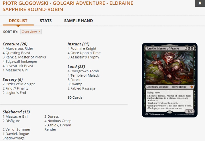 MPL Golgari Adventure Sapphire Division deck