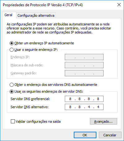 Alterar dns windows 8